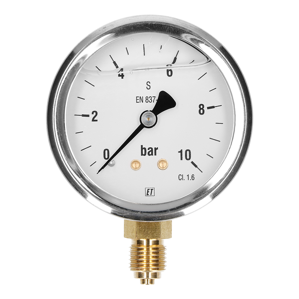 Manometer glycerine gevuld, onderaansluiting