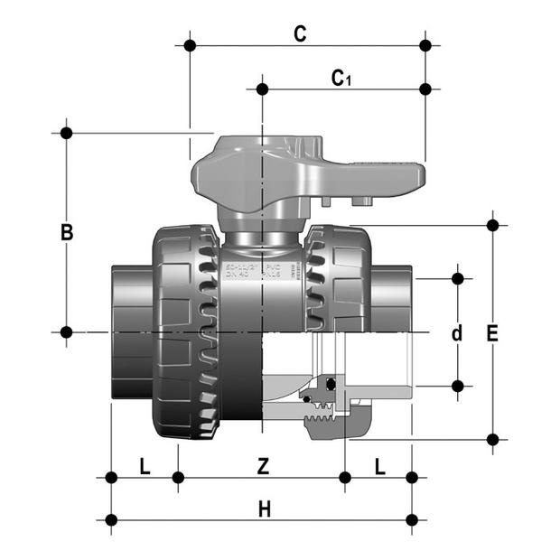 PVC 2-weg kogelkraan VXEIV EPDM